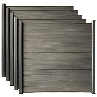 LH EP Complete Kit 6 ft. x 6 ft. Wood Grain Castle Gray WPC Composite Fence Panel with Pronged Holders & Post Kits, 5 set