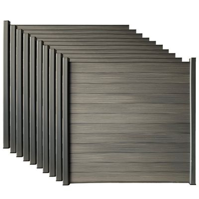 LH EP Complete Kit 6 ft. x 6 ft. Wood Grain Castle Gray WPC Composite Fence Panel with Pronged Holders & Post Kits, 10 set