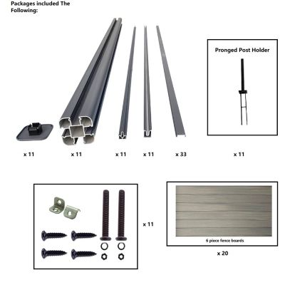 Image showing  Complete Kit 6 ft. x 6 ft. Wood Grain Castle Gray WPC Composite Fence Panel with Pronged Holders & Post Kits, 10 set