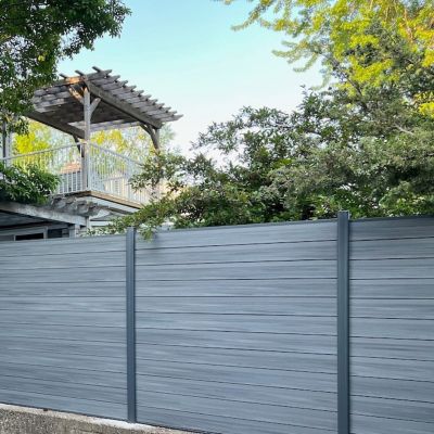 Image showing 7 th LH EP Complete Kit 6 x 6ft. Wood Grain Castle Gray WPC Composite Fence Panel with Pronged Holders & Post Kits, 10 pk.