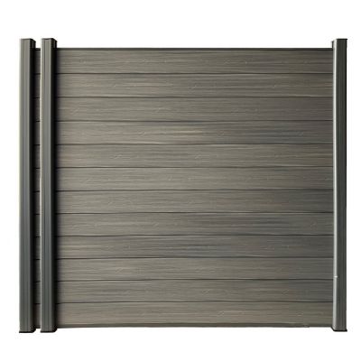 LH EP Complete Kit 6 ft. x 6 ft. Wood Grain Castle Gray WPC Composite Fence Panel with Bottom Squared Holders Post Kits, 2 set