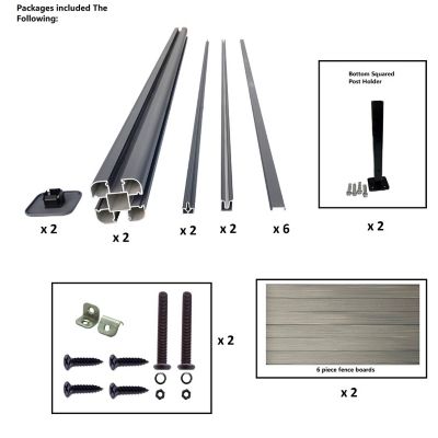 Image showing  Complete Kit 6 ft. x 6 ft. Wood Grain Castle Gray WPC Composite Fence Panel with Bottom Squared Holders Post Kits, 2 set
