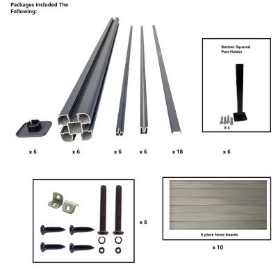 Image showing  Complete Kit 6 ft. x 6 ft. Wood Grain Castle Gray WPC Composite Fence Panel with Bottom Squared Holders Post Kits, 5 set
