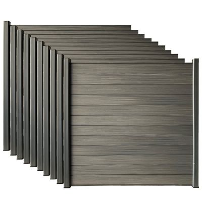 LH EP Complete Kit 6 ft. x 6 ft. Wood Grain Castle Gray WPC Composite Fence Panel w/Bottom Squared Holders Post Kits, 10 set