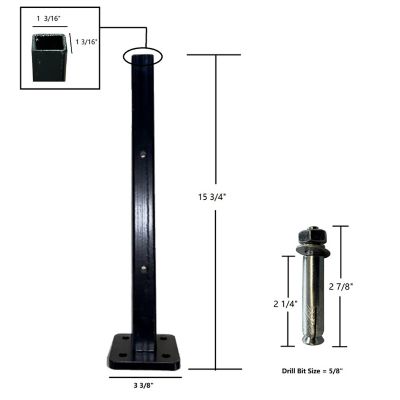 Image showing 6 th LH EP 3 in. x 3 in. x 1-1/3 ft. Black Metal Bottom Squared Post Holder for Installation Above Concrete EP Fence