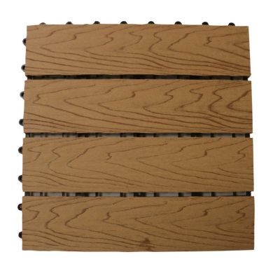 LH EP WPC Composite Interlocking Flooring Deck Tiles with Parallel Design, 12 in. x 12 in., California Oak, 11-Pack