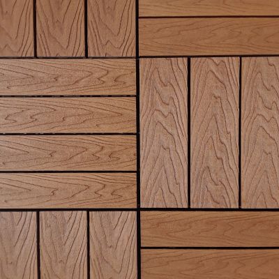 Image showing  WPC Composite Interlocking Flooring Deck Tiles with Parallel Design, 12 in. x 12 in., California Oak, 11-Pack