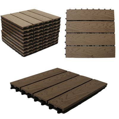 Image showing  12 in. x 12 in. WPC Composite Interlocking Flooring Deck Tiles with Parallel Design in Espresso Pack of 11 Tiles