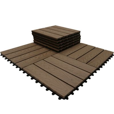Image showing  12 in. x 12 in. WPC Composite Interlocking Flooring Deck Tiles with Parallel Design in Espresso Pack of 11 Tiles