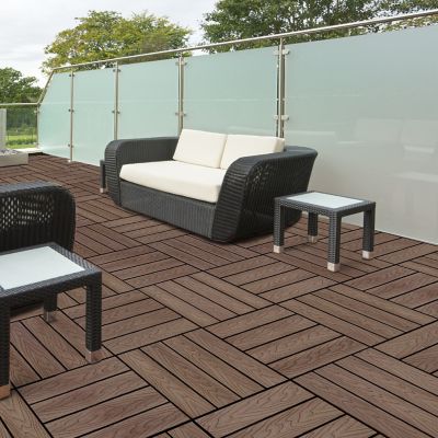 Image showing 5 th LH EP 12 in. x 12 in. WPC Composite Interlocking Flooring Deck Tiles with Parallel Design in Espresso Pack of 11 Tiles