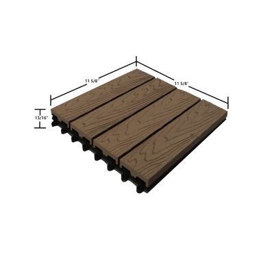 Image showing 6 th LH EP 12 in. x 12 in. WPC Composite Interlocking Flooring Deck Tiles with Parallel Design in Espresso Pack of 11 Tiles