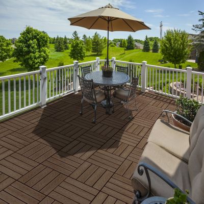 Image showing 7 th LH EP 12 in. x 12 in. WPC Composite Interlocking Flooring Deck Tiles with Parallel Design in Espresso Pack of 11 Tiles