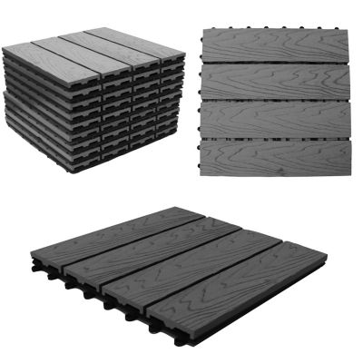 Image showing  12 in. x 12 in. WPC Composite Interlocking Flooring Deck Tiles with Parallel Design in Granite Pack of 11 Tiles