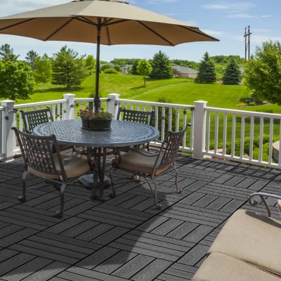 Image showing 5 th LH EP 12 in. x 12 in. WPC Composite Interlocking Flooring Deck Tiles with Parallel Design in Granite Pack of 11 Tiles