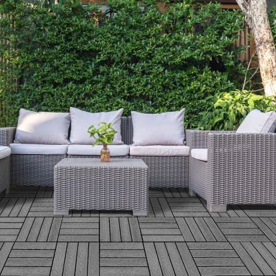 Image showing 7 th LH EP 12 in. x 12 in. WPC Composite Interlocking Flooring Deck Tiles with Parallel Design in Granite Pack of 11 Tiles