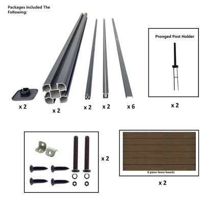 Image showing  6 x 6ft. 3D Embossed Wood Grain Brown WPC Composite Fence Panel with Pronged Holders and Post Kits, 1 pk.
