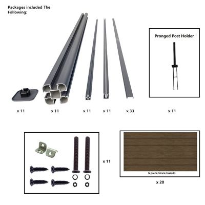 Image showing  6 ft. x 6 ft. 3D Embossed Wood Grain Brown WPC Composite Fence Panel with Pronged Holders and Post Kits, 10 set