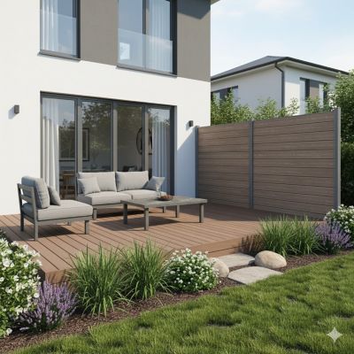 Image showing 6 th LH EP 6 x 6ft. 3D Embossed Wood Grain Brown WPC Composite Fence Panel with Bottom Squared Holders Post Kits, 1 pk.