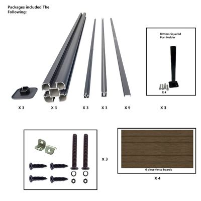 Image showing  6 x 6ft. 3D Embossed Wood Grain Brown WPC Composite Fence Panel with Bottom Squared Holders Post Kits, 2 pk.