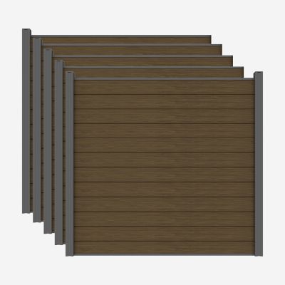 LH EP 6 ft. x 6 ft. 3D Embossed Wood Grain Brown WPC Composite Fence Panel with Bottom Squared Holders Post Kits, 5 set