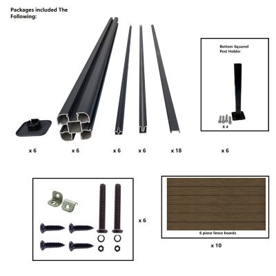 Image showing  6 ft. x 6 ft. 3D Embossed Wood Grain Brown WPC Composite Fence Panel with Bottom Squared Holders Post Kits, 5 set