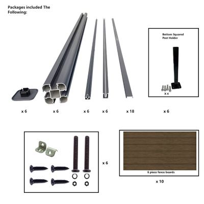 Image showing  6 ft. x 6 ft. 3D Embossed Wood Grain Brown WPC Composite Fence Panel with Bottom Squared Holders Post Kits, 10 set