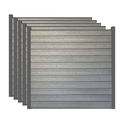 LH EP Complete Kit 6 ft. x 6 ft. 3D Embossed Wood Grain Gray WPC Composite Fence Panel & Pronged Holders and Post Kits, 5 set