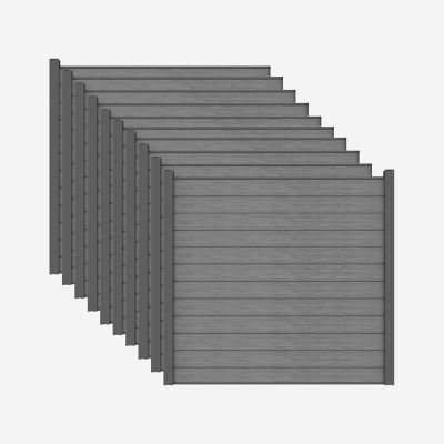 LH EP 6 ft. x 6 ft. 3D Embossed Wood Grain Gray WPC Composite Fence Panel with Pronged Holders and Post Kits, 10 set