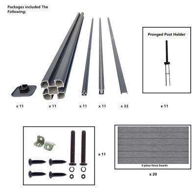 Image showing  6 ft. x 6 ft. 3D Embossed Wood Grain Gray WPC Composite Fence Panel with Pronged Holders and Post Kits, 10 set