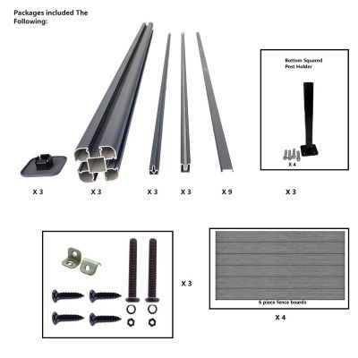Image showing  6 ft. x 6 ft. 3D Embossed Wood Grain Gray WPC Composite Fence Panel with Bottom Squared Holders Post Kits, 2 set