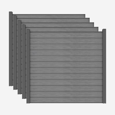 LH EP 6 ft. x 6 ft. 3D Embossed Wood Grain Gray WPC Composite Fence Panel with Bottom Squared Holders Post Kits, 5 set