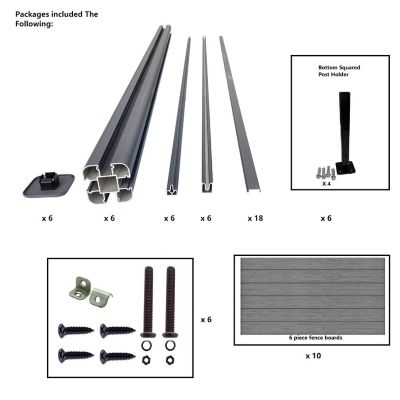 Image showing  6 ft. x 6 ft. 3D Embossed Wood Grain Gray WPC Composite Fence Panel with Bottom Squared Holders Post Kits, 5 set