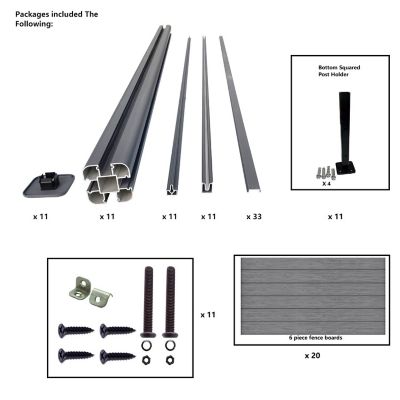 Image showing  Complete Kit 6 ft. x 6 ft. 3D Embossed Wood Grain Gray WPC Composite Fence with Bottom Squared Holders Post Kits 10 set