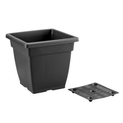 Image showing  50.6 lb. Plastic Square Planter, 15 in., Black
