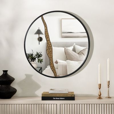 Image showing  Goldrush Black Metal Frame Round Wall Mirror