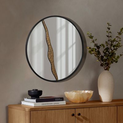 Image showing  Goldrush Black Metal Frame Round Wall Mirror