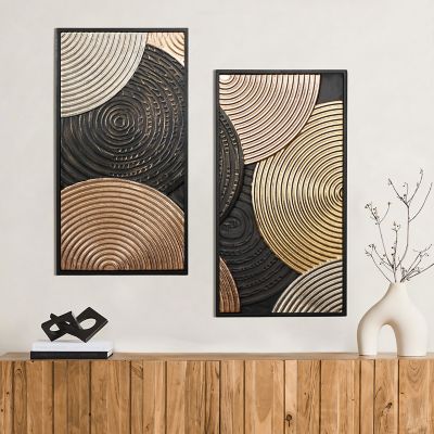 Image showing  Earth Tone Circles Abstract Rectangular Metal Wall Decor Set, 2 pc.