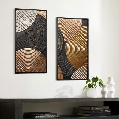 Image showing  Earth Tone Circles Abstract Rectangular Metal Wall Decor Set, 2 pc.