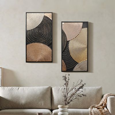 Image showing  Earth Tone Circles Abstract Rectangular Metal Wall Decor Set, 2 pc.