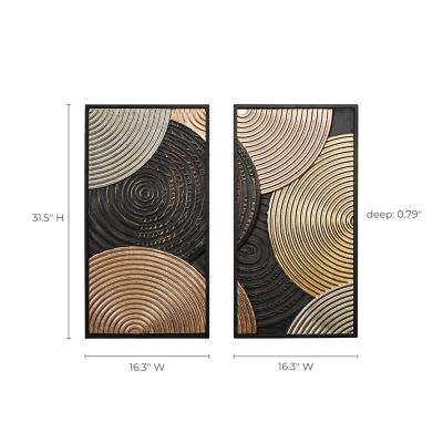 Image showing 7 th LuxenHome Earth Tone Circles Abstract Rectangular Metal Wall Decor Set, 2 pc.
