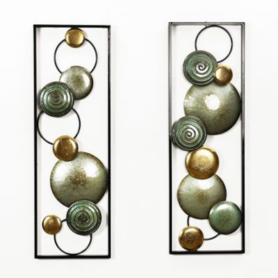 Image showing  Multi Color Circles Abstract Rectangular Metal Open Wall Decor Set, 2 pc.