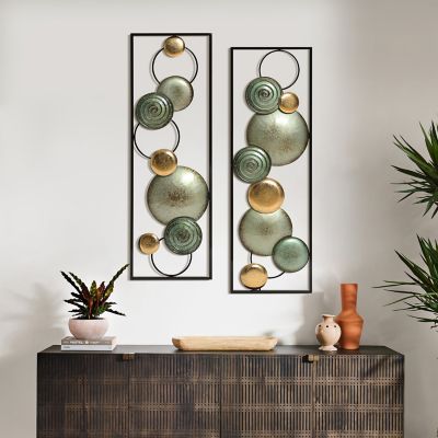 Image showing  Multi Color Circles Abstract Rectangular Metal Open Wall Decor Set, 2 pc.