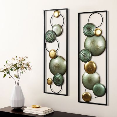 Image showing  Multi Color Circles Abstract Rectangular Metal Open Wall Decor Set, 2 pc.