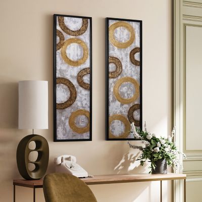 Image showing  Gold and Brown Metal with Black Rectangle Frame Wall Decor Set, 2 pc.