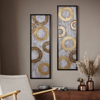 Image showing  Gold and Brown Metal with Black Rectangle Frame Wall Decor Set, 2 pc.