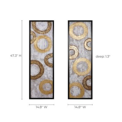 Image showing 7 th LuxenHome Gold and Brown Metal with Black Rectangle Frame Wall Decor Set, 2 pc.