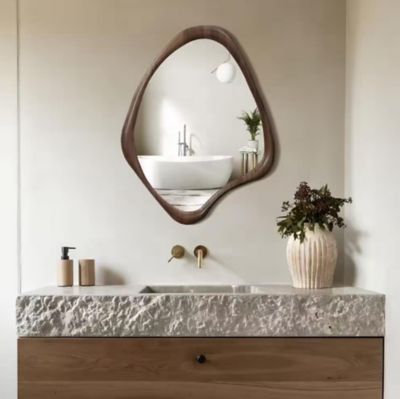 Image showing  Brown Wood Frame Decorative Wall Mirror