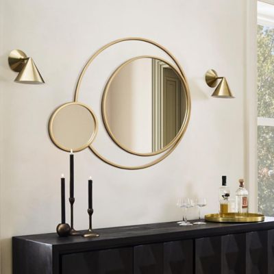 LuxenHome Orbit Modern Gold Metal Frame Round Wall Mirror