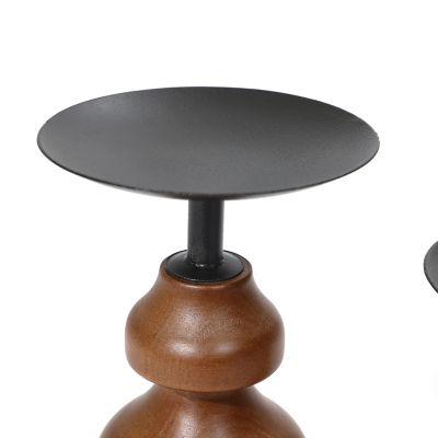 Image showing  2 pc. Birch Wood with Metal Pillar Candle Holder Set, WHD1948