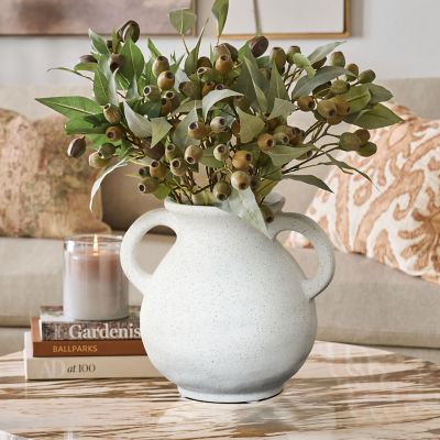 Image showing  White Ceramic Jug Round Vase with Two Handles